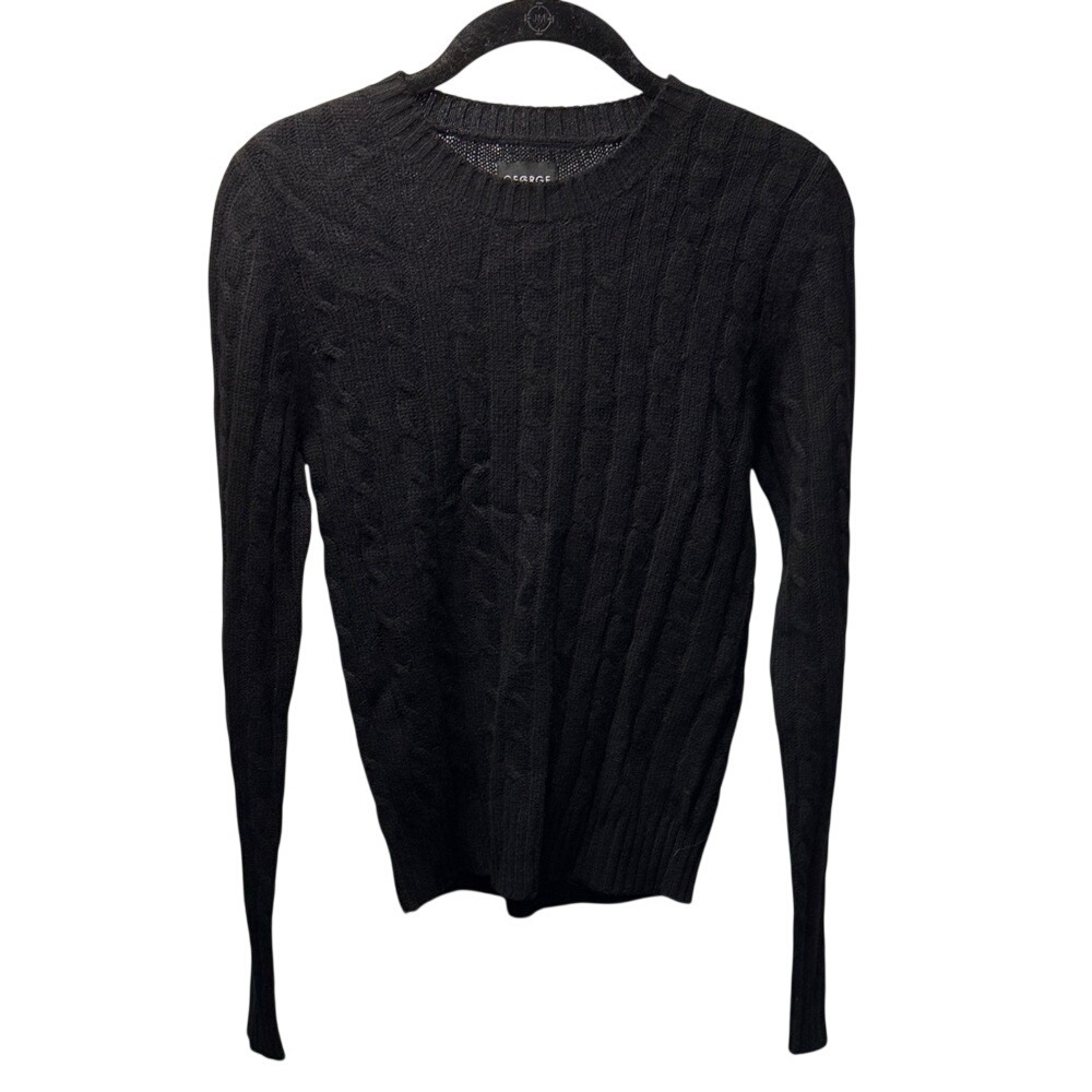 George 100% Cashmere Cable‎ Knit Sweater Black Crew Neck Misses Small